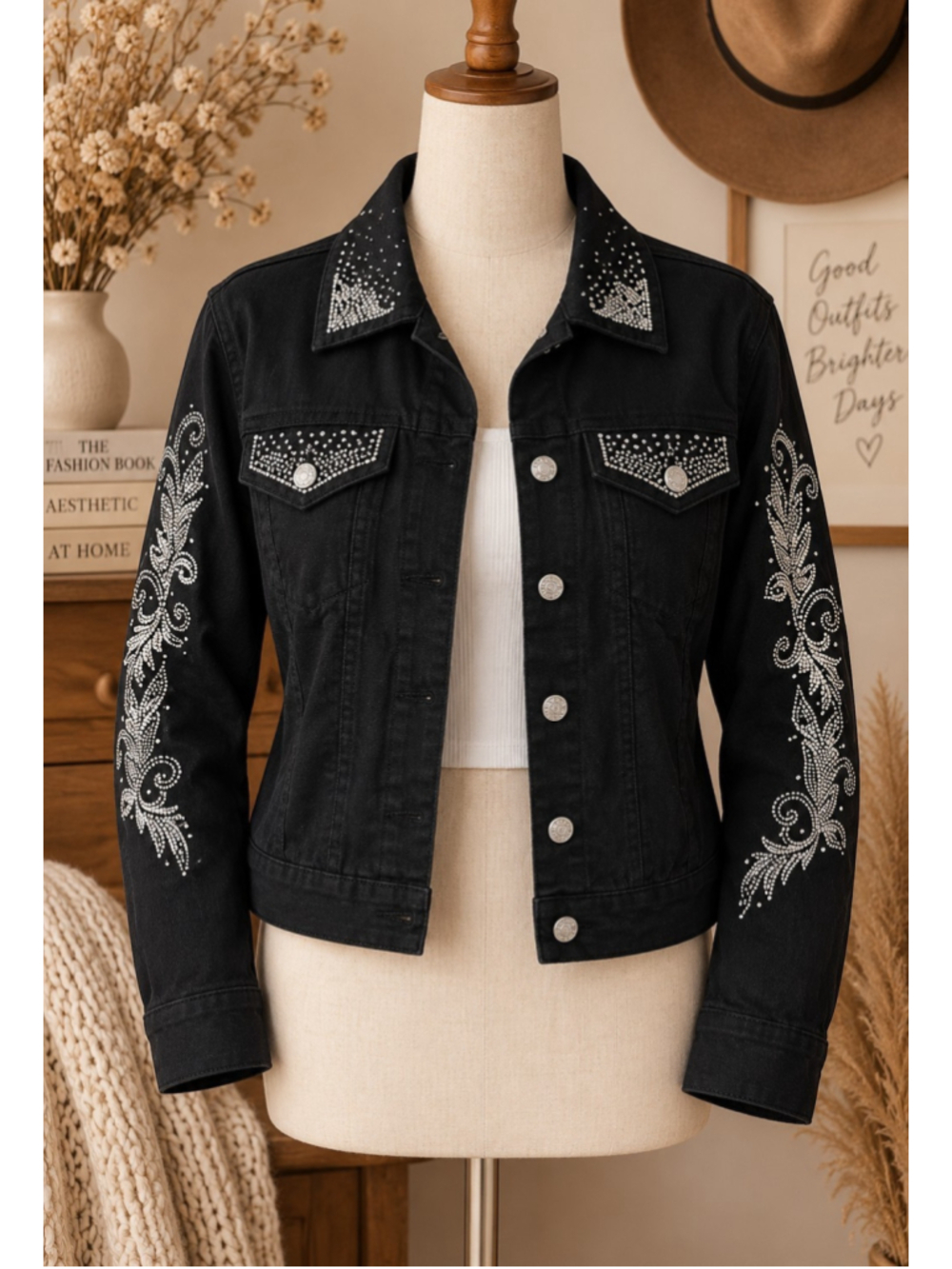 Vintage Isaac's Designs Rhinestone Western Academia Statement Jacket L